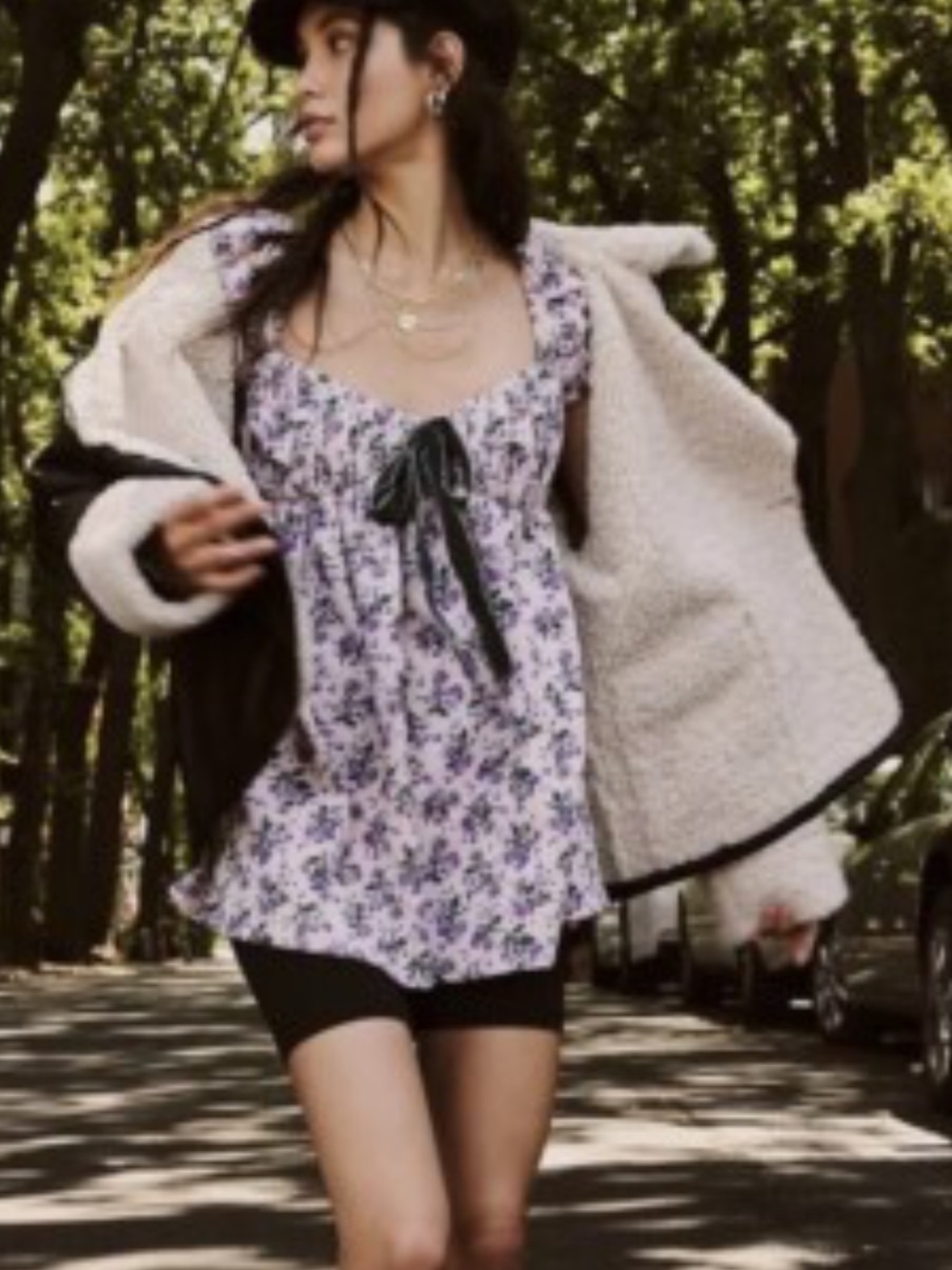 Free People Gaia Printed Floral Corduroy Tunic Pink & Purple Size Medium